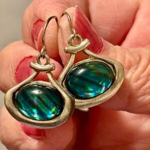 Vintage Silver plated oval shaped drop earrings .